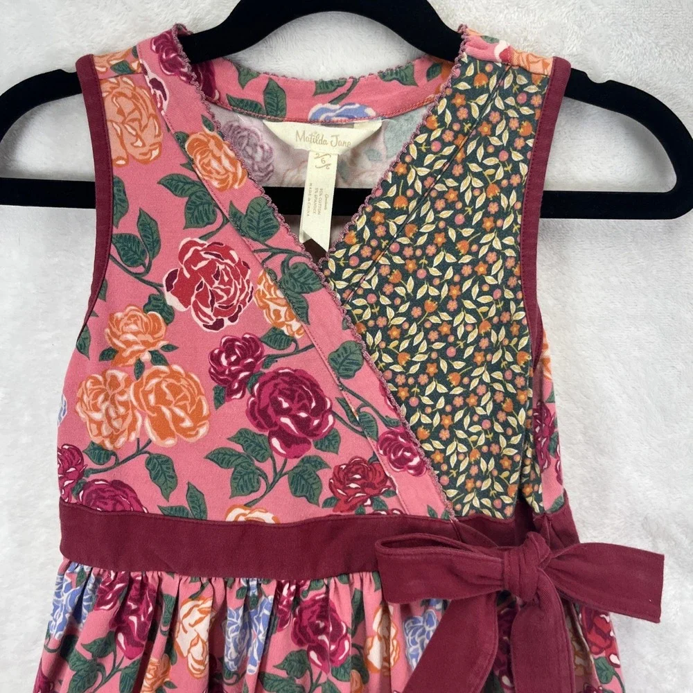 Matilda Jane Fall Bouquet Faux Wrap Dress Girls 6 Sleeveless Floral Garden